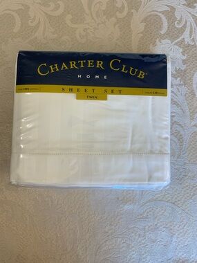 Charter Club White Twin Sheet Set with Subtle Stripe